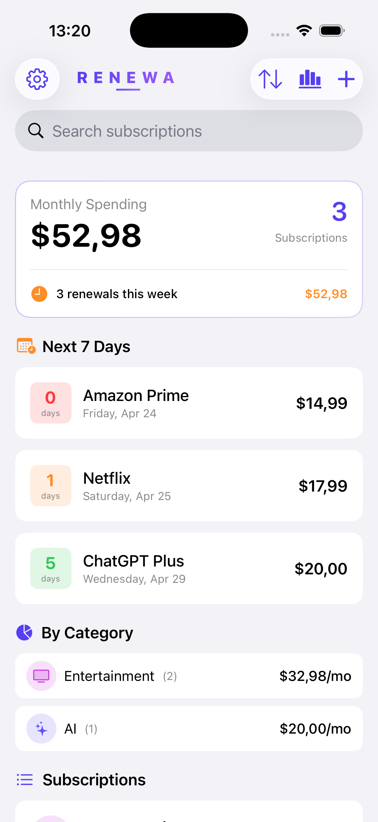 Renewa app screenshot